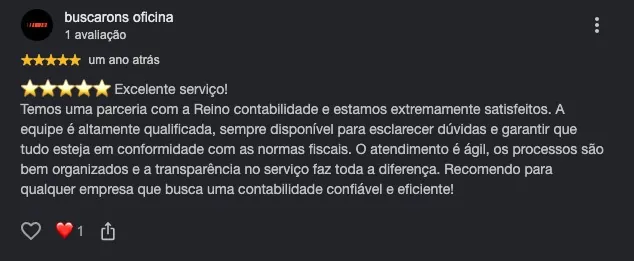 Avaliação de buscarons oficina no Google sobre a Reino Contabilidade