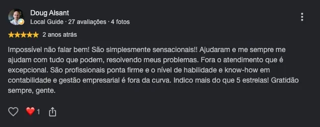 Avaliação de Doug Alsant no Google sobre a Reino Contabilidade