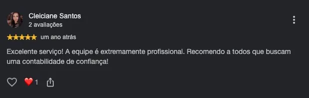 Avaliação de Cleiciane Santos no Google sobre a Reino Contabilidade